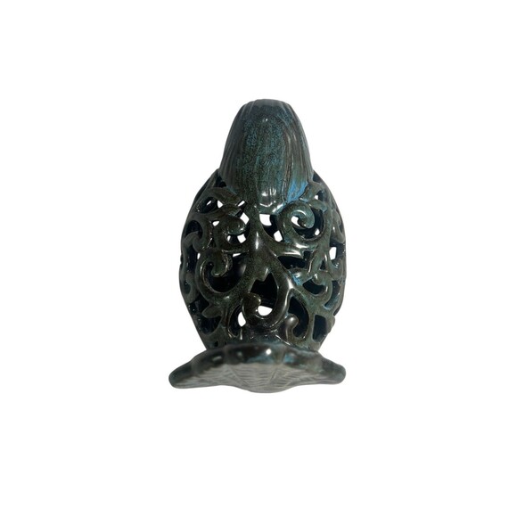 Ceramic Bird Potpourri Fragrance Sachet Holder Blue Green Crackle Glaze 7” Tall - Picture 9 of 9
